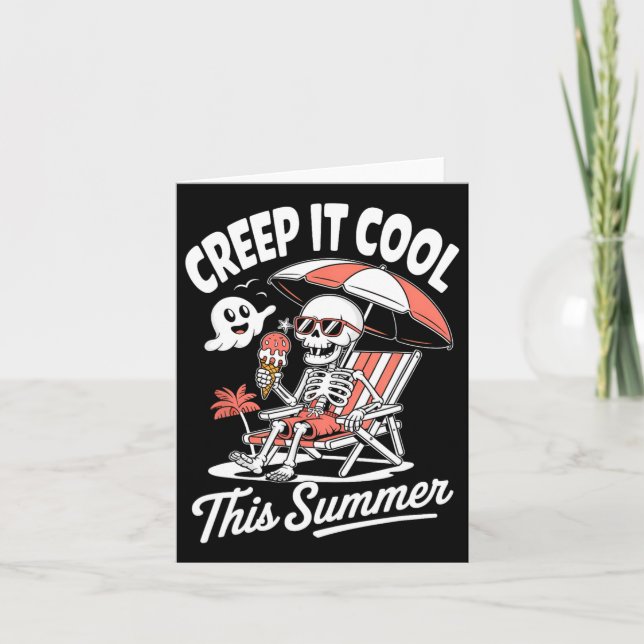 Cute Summerween Ghost Funny Beach Halloween Kort (Framsida)