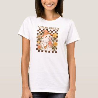Cute Summerween Ghost with Drink,Halloween Design T Shirt