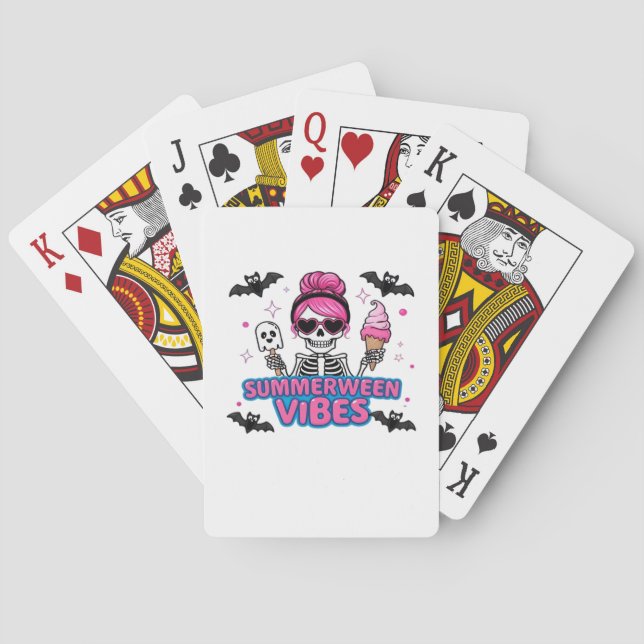 Cute Summerween Vibes Skeleton Glass Summer Vac Casinokort (Baksidan)