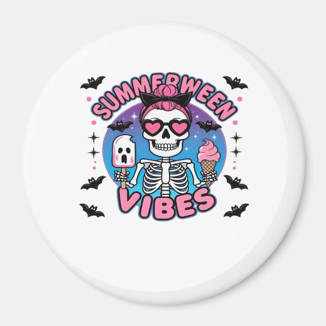 Cute Summerween Vibes Skeleton Glass Summer Vac Magnet (Framsidan)