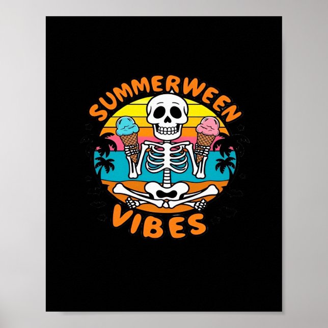 Cute Summerween Vibes Skeleton Glass Summer Vac Poster (Framsidan)