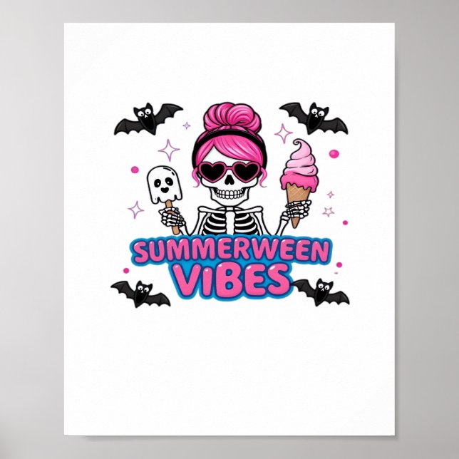 Cute Summerween Vibes Skeleton Glass Summer Vac Poster (Framsidan)