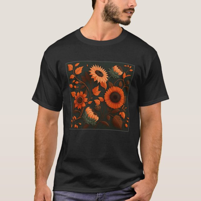 Cute Sun Flower Illustration Unique Leaf Plants Wo T Shirt (Framsida)