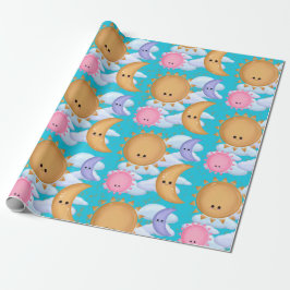 Cute Sun Moon and Cloud Pattern Wrapping Paper Presentpapper