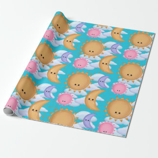 Cute Sun Moon and Cloud Pattern Wrapping Paper Presentpapper