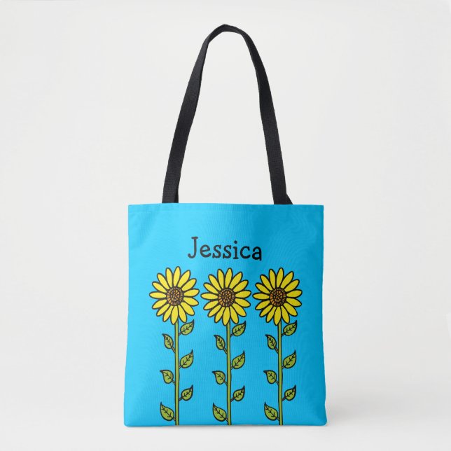 Cute Sunblommor Illustration Personlig Namn Tygkasse (Framsida)
