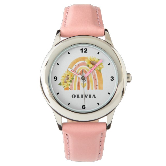 Cute SunBlommor Rainbow Anpassningsbar Girls Namn  Armbandsur (Framsida)