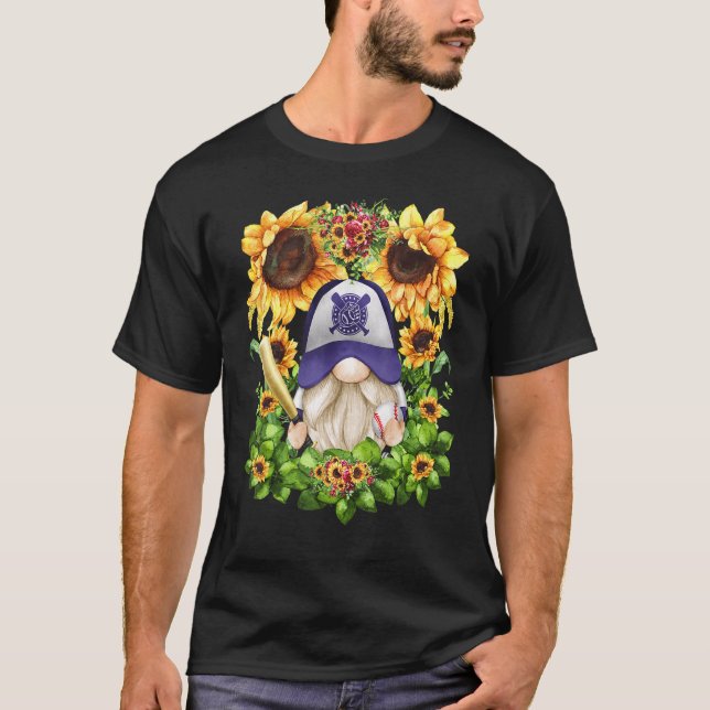 Cute Sunflower Baseball Gnome For Women And Baseba T Shirt (Framsida)