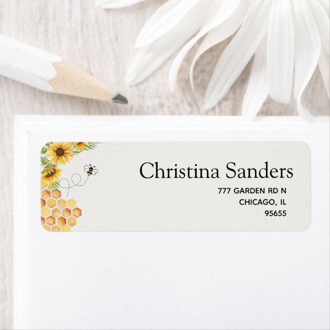 Cute Sunflower Bee Baby Shower Returadress Etikett (Insitu)