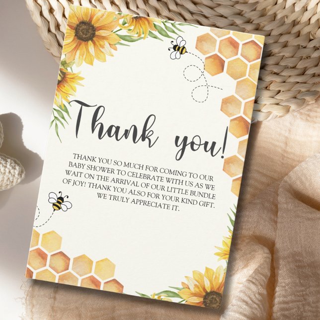 Cute Sunflower Bee Baby Shower Tack Kort (Skapare uppladdad)