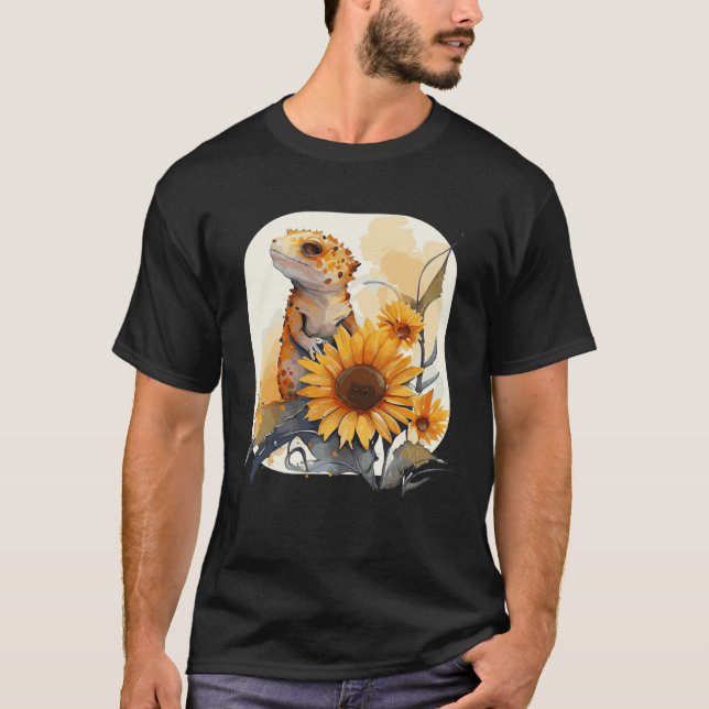Cute Sunflower Gecko Leopard Gecko Reptile Lizard T Shirt (Framsida)