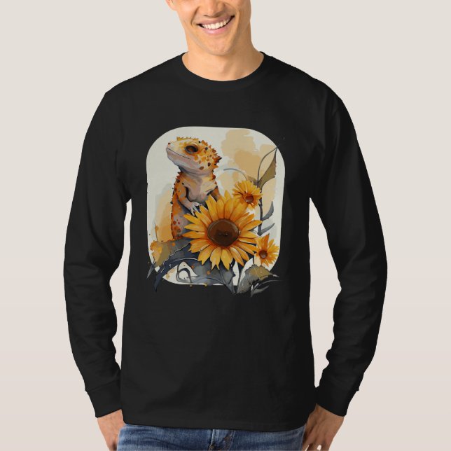 Cute Sunflower Gecko Leopard Gecko Reptile Lizard T Shirt (Framsida)