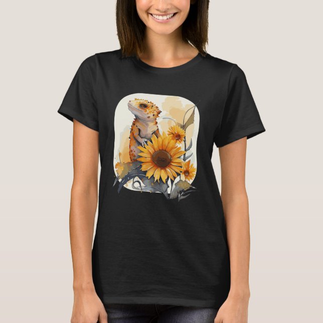 Cute Sunflower Gecko Leopard Gecko Reptile Lizard T Shirt (Framsida)