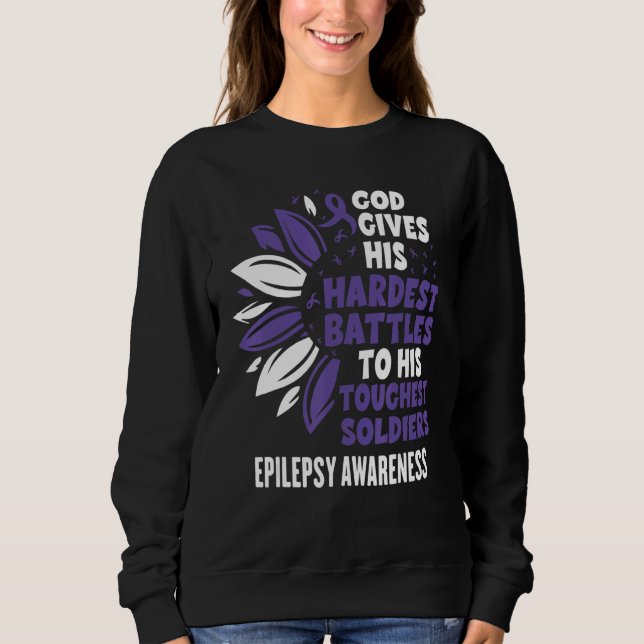 Cute Sunflower Purple Ribbon Epilepsy Awareness T Shirt (Framsida)