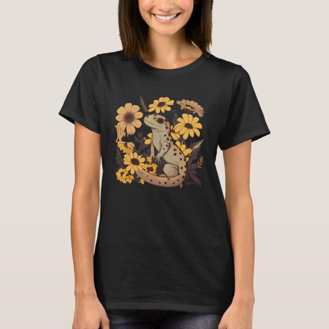 Cute Sunflower Salamander Watercolor Pet Reptile L T Shirt (Framsida)
