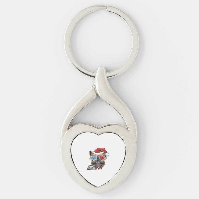 Cute Sunglass-Hund i julklapp Twisted Heart Silverfärgad Nyckelring (Framsidan)