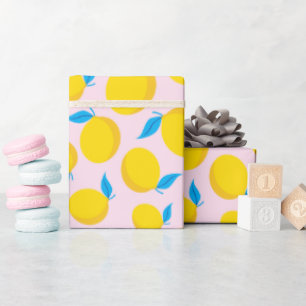 Cute Sunny Gult Lemon Mönster Rosa Seamless Gift Presentpapper