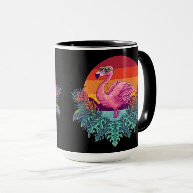 Cute Sunset ROSA FLAMINGO Mugg (Framsida höger)