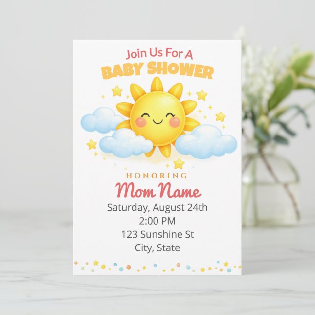 Cute Sunshine Baby Shower Inbjudningar (Stående Fram)
