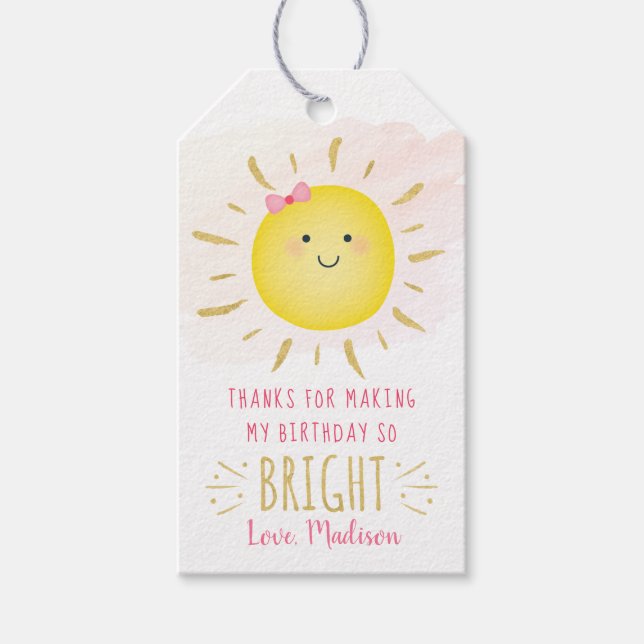 Cute Sunshine Rosa & Guld Birthday Tack Presentetikett (Framsidan)