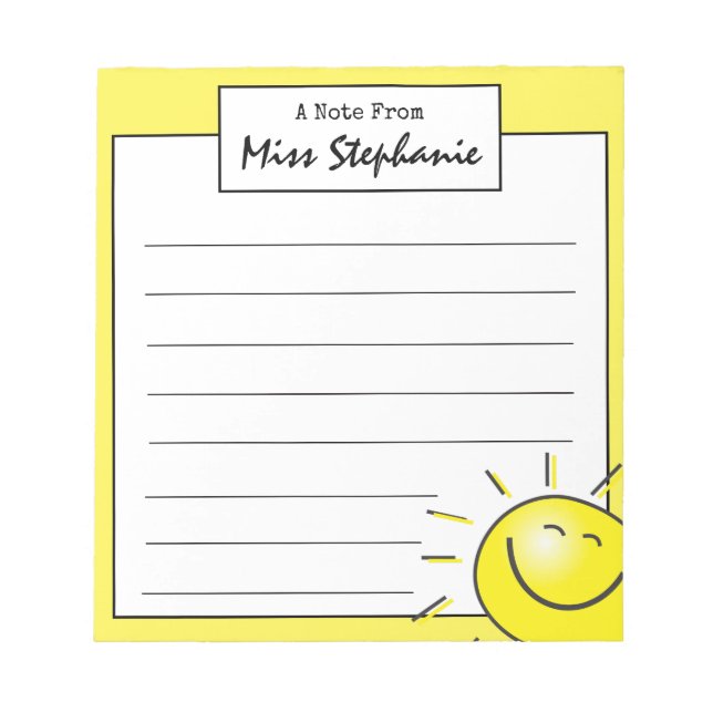 Cute Sunshine Smile Ansikte från lärare Anteckningsblock (Framsida)