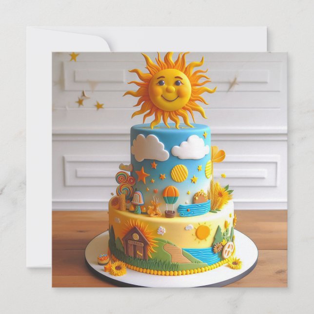 CUTE SUNSHINE THEMED DECORARATED BIRTHDAY CAKE KORT (Framsida)