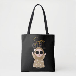 Cute "Super Girl" Illustration Tote Unique Islamic Tygkasse