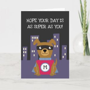 Cute Superassistance Hund med Monogram Boys Birthd Kort
