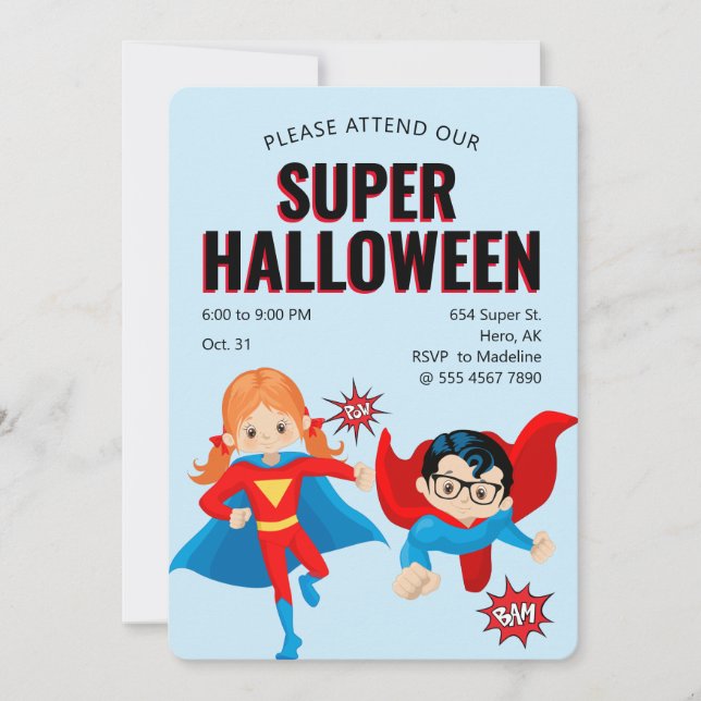Cute Superassistance Kids Halloween fest New Fab V Inbjudningar (Framsida)