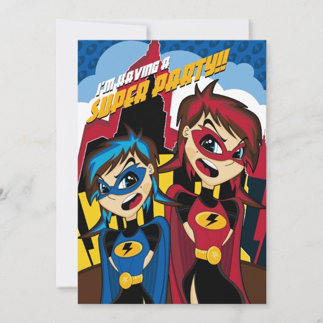 Cute Superhero Girl Party Inbjudan (Framsida)