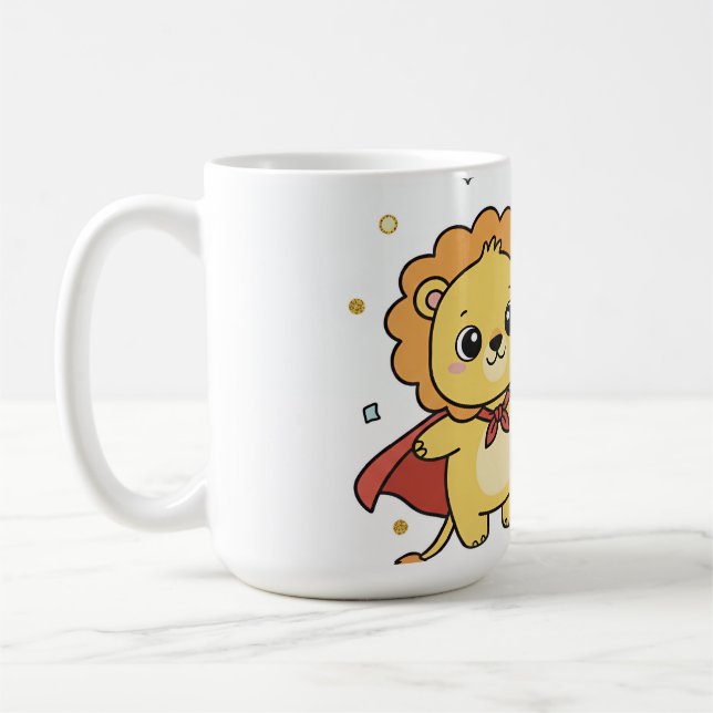 Cute Superhero Lion and Elephant Friends Cartoon Kaffemugg (Vänster)