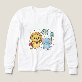 Cute Superhero Lion and Elephant Friends Cartoon T Shirt