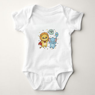 Cute Superhero Lion and Elephant Friends Cartoon T Shirt