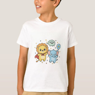Cute Superhero Lion and Elephant Friends Cartoon T Shirt
