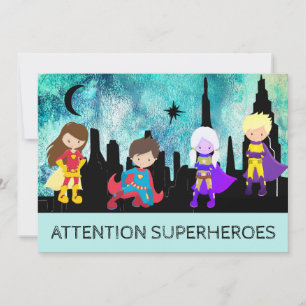*~* Cute SUPERHEROS Barns födelsedag Party Inbjudningar