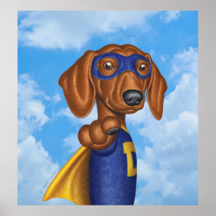 Cute Superhjälte Dachshund Poster