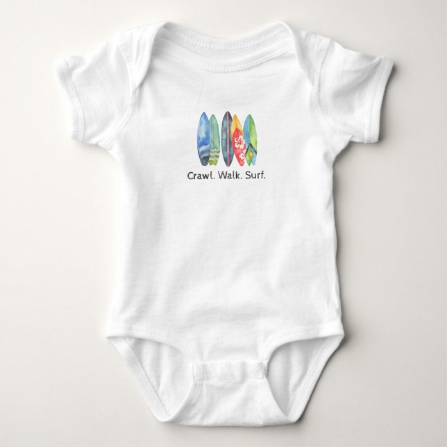 Cute Surfboard Baby Crawl Walk Surfa One Biet Gift T Shirt (Framsida)