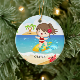 Cute Surfer Girl Personlig jul Julgransprydnad Keramik