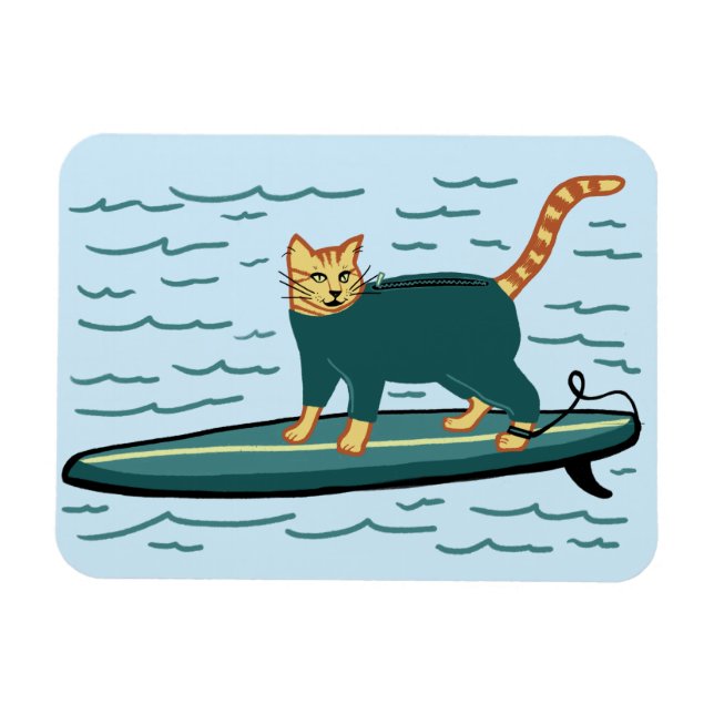 Cute Surfing Kattunge Magnet (Horisontell)