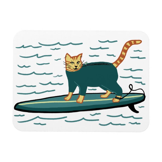 Cute Surfing Kattunge Magnet (Horisontell)