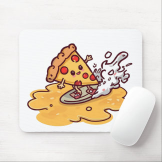 Cute Surfing Pizza Slice Mousepad  Musmatta