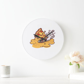 Cute Surfing Pizza Slice Wall Clock Stor Klocka