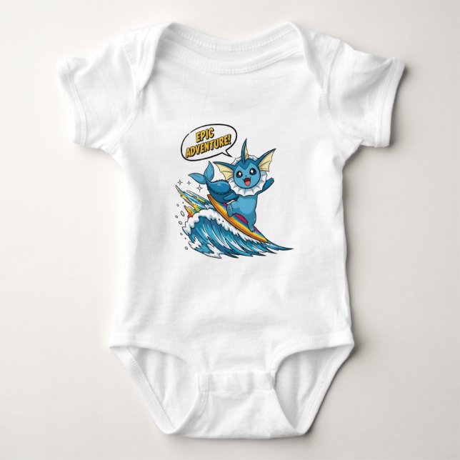 Cute Surfing Vaporeon - Eevee Evolution Water Type T Shirt (Framsida)