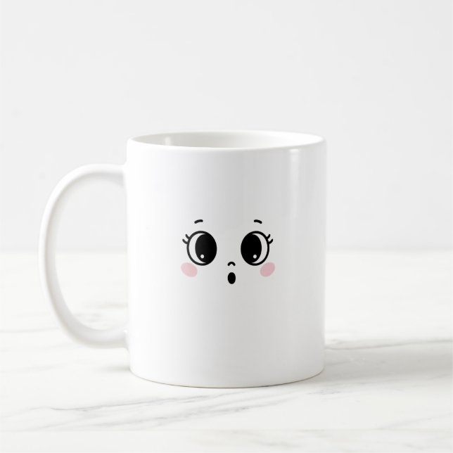 Cute Surprised Anime Face Coffee Mug  Kaffemugg (Vänster)