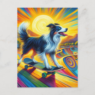 Cute Surreal Skateboarding Gräns Collie Vykort