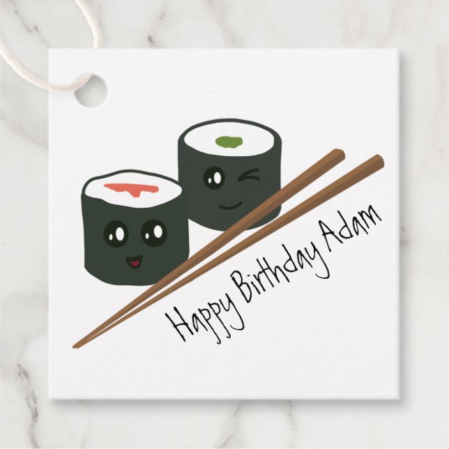 Cute Sushi Addict Kawaii Character Namn Birthday Gåvor Etiketter (Framsida)