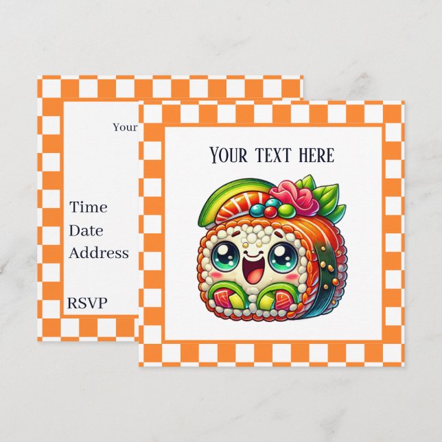 Cute sushi älskare party inbjudningar (Fram/baksida)