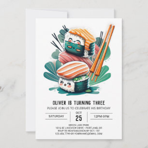 Cute Sushi Äventyr Barns födelsedag Inbjudningar
