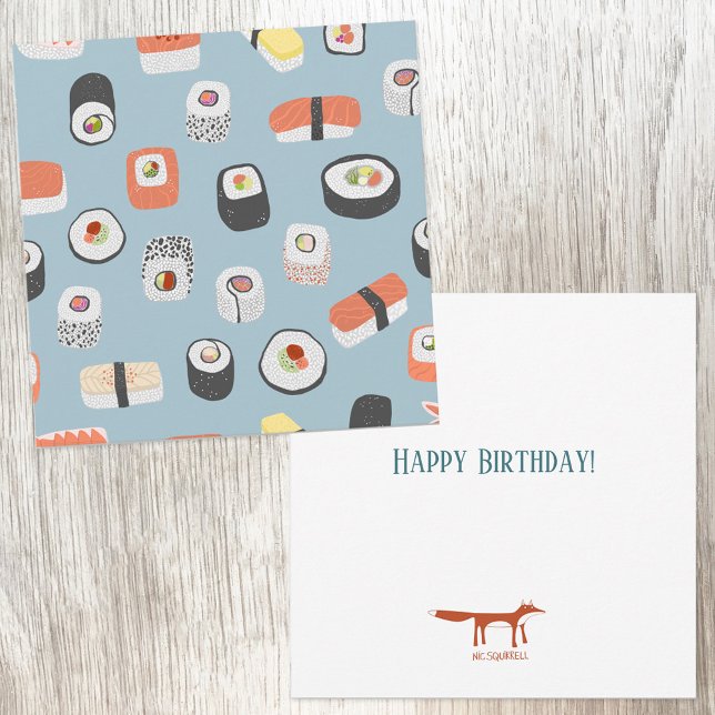 Cute Sushi Birthday Card Rådkort (Sushi Japanese food art birthday card)