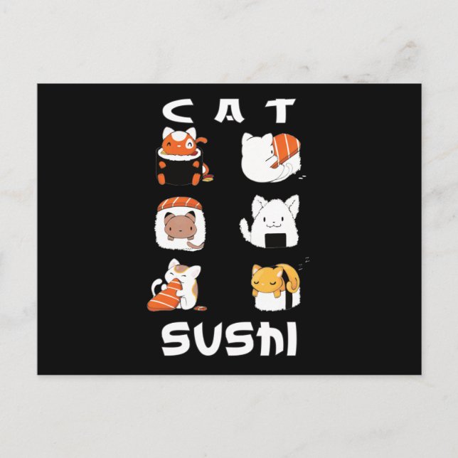 Cute Sushi Cat Japansk mat Vykort (Framsida)